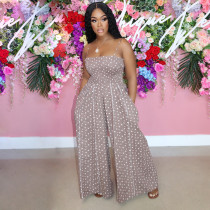 Polka Dot Print Sleeveless Strap Wide Leg Jumpsuit BDF-8082