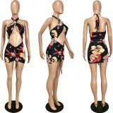 Sexy Printed Halter Hollow Out Club Dress YNSF-16801