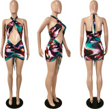 Sexy Printed Halter Hollow Out Club Dress YNSF-16801