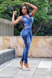 Plus Size Denim Ripped Hole Sleeveless Jeans Jumpsuit LX-6898