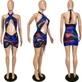 Sexy Printed Halter Hollow Out Club Dress YNSF-16801