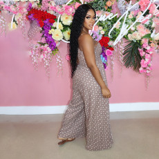 Polka Dot Print Sleeveless Strap Wide Leg Jumpsuit BDF-8082