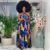 Plus Size Printed Halter High Split Maxi Dress SH-5075