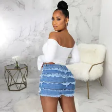 Plus Size Denim Ripped Hole Patchwork Jeans Shorts HSF-2540