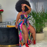 Plus Size Printed Halter High Split Maxi Dress SH-5075