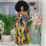 Plus Size Printed Halter High Split Maxi Dress SH-5075