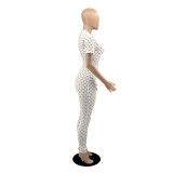 Sexy Hole Short Sleeve Hollow Out Jumpsuit YIBF-6088