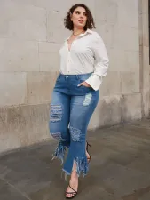 Plus Size Denim Ripped Hole Flared Jeans HSF-2405