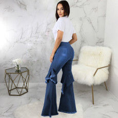 Plus Size Denim Ruffled Flared Jeans HSF-2406