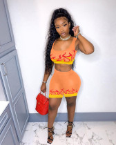 Flame Print Tank Top And Shorts 2 Piece Suits NM-8371