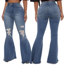 Plus Size Denim Ripped Hole Flared Jeans HSF-2366