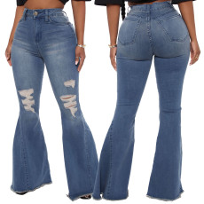 Plus Size Denim Ripped Hole Flared Jeans HSF-2366