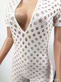 Sexy Hole Short Sleeve Hollow Out Jumpsuit YIBF-6088