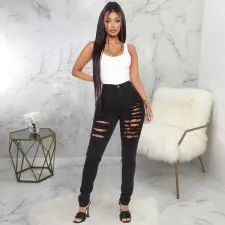 Denim Ripped Hole Skinny Jeans Pencil Pants HSF-2457