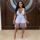 Solid Tank Top+Tassel Shorts Two Piece Sets YIBF-6089