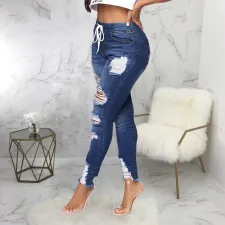 Denim Ripped Hole Skinny Jeans Pants HSF-2446