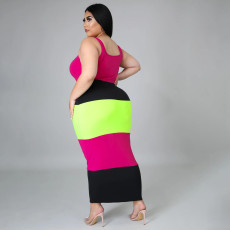Plus Size Contrast Color Sleeveless Long Dress SFY-2114