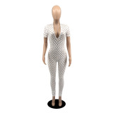 Sexy Hole Short Sleeve Hollow Out Jumpsuit YIBF-6088