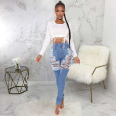 Denim Ripped Hole Skinny Jeans Pencil Pants HSF-2457