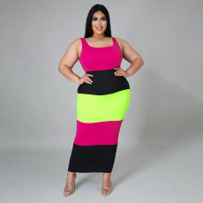 Plus Size Contrast Color Sleeveless Long Dress SFY-2114