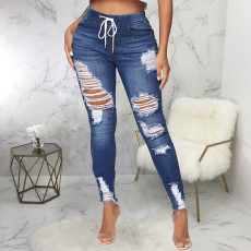Denim Ripped Hole Skinny Jeans Pants HSF-2446