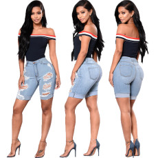 Denim Ripped Hole High Waist Jeans Shorts HSF-2440