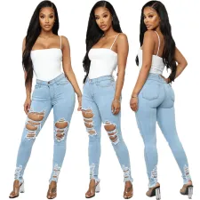 Denim Ripped Hole Skinny Jeans Pencil Pants HSF-2458