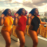  Plus Size Sexy Solid Color Halter Hollow One-piece Swimsuit WPF-80128
