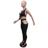 Sexy Halter Hollow Out Split Pants 2 Piece Sets MEM-88368