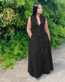 Plus Size Solid Sleeveless Pocket Maxi Dress MOF-86632