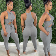 Casual Solid Sleeveless Two Piece Pants Set FNN-8617
