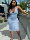 Solid U Collar Sleeveless Midi Dress FSL-167