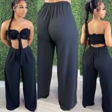 Sexy Solid Strapless Wide Leg Pants 2 Piece Sets FNN-8618