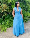 Plus Size Solid Sleeveless Pocket Maxi Dress MOF-86632