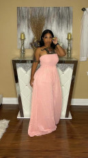 Plus Size Solid Off Shoulder Strapless Wide Leg Jumpsuit FNN-8615