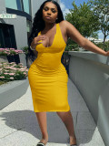 Solid U Collar Sleeveless Midi Dress FSL-167