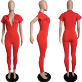 Casual Solid Short Sleeve One Piece Jumpsuit MIL-L247