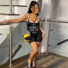 Letter Print Sleeveless Tank Romper FSL-164