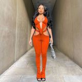 Sexy Halter Hollow Out Split Pants 2 Piece Sets MEM-88368
