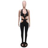 Sexy Halter Hollow Out Split Pants 2 Piece Sets MEM-88368