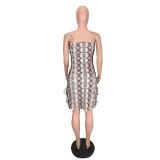 Snake Skin Print Lace-Up Bodycon Midi Dress BDF-6006