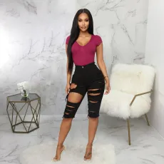 Fashion Frayed Ripped Hole Denim Shorts HSF-2483