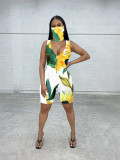 Casual Printed Sleeveless Romper With Mask LUO-3058-1