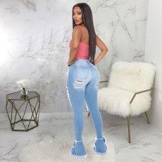 Plus Size Fashion All-match Ripped Micro Flared Jeans HSF-2277-6