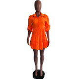 Plus Size Solid High Waist Long Sleeve Ruffled Mini Dress OMY-0022