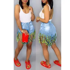 Plus Size Fashion Tassel Denim Shorts HSF-2095-2
