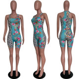 Floral Leopard Print Sleeveless Romper HMS-5481