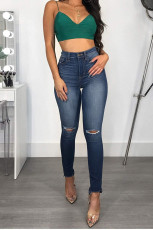 Fashion All-match High Waist Hole Tight Denim Pants HSF-2451