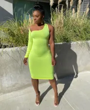 Sexy Solid Irregular Slim Midi Dress QY-5250