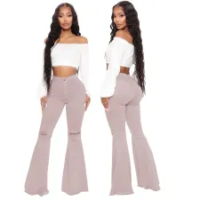 Plus Size Fashion All-match Ripped Denim Flared Pants HSF-2024-1